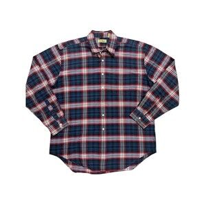 LL Bean Men's Vintage Red Blue Plaid Button Down Casual‎ Size XL